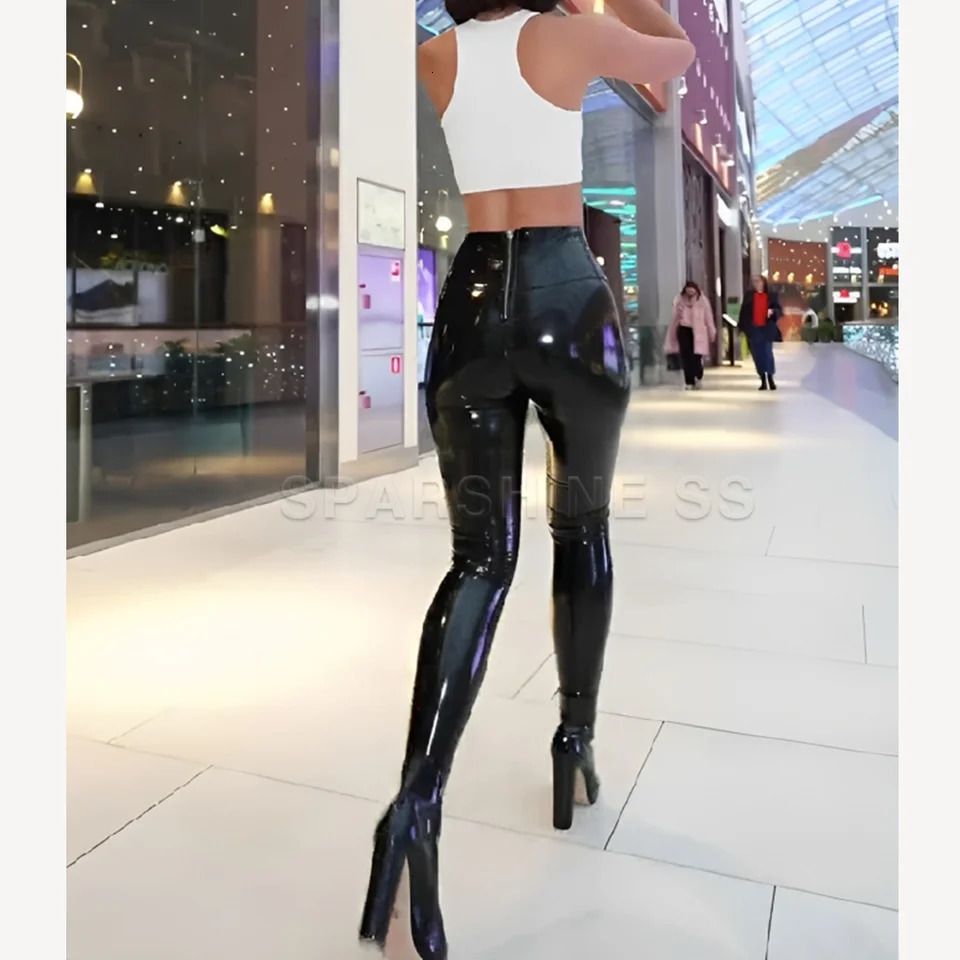 Sexy Black Shaping Women Elastic Stretch Pencil Pants PU Leather Pants Skinny High Waisted Tight Trouser 2024 250305