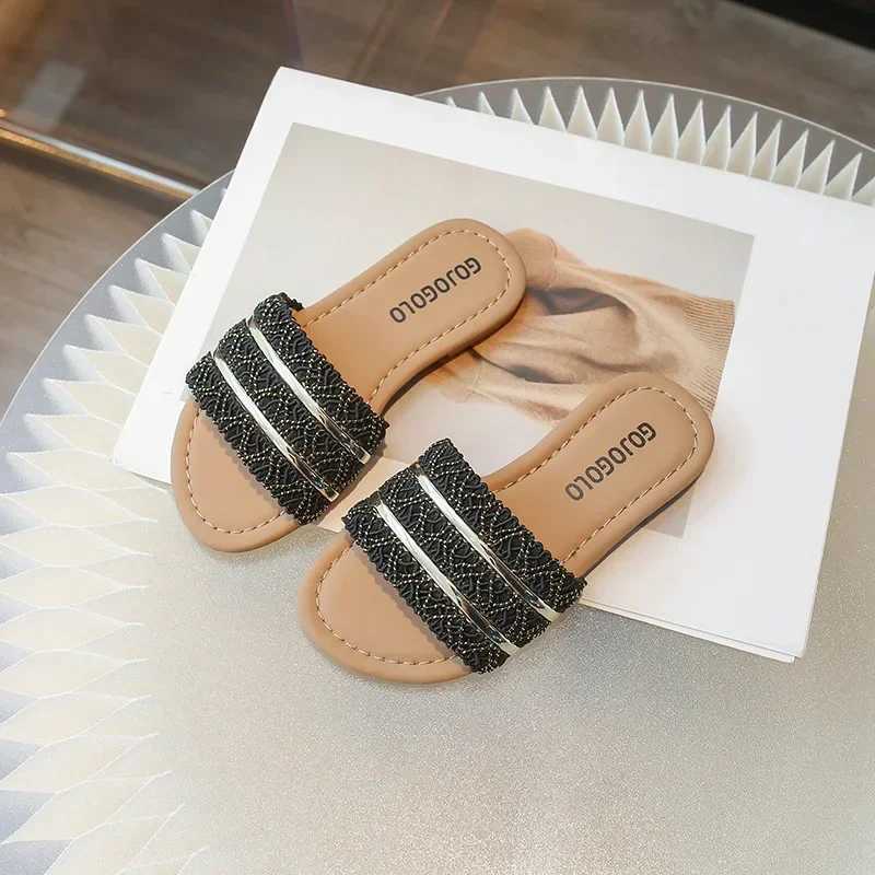Girls Ethnic Style Outdoor Slippers Summer New Girls Fashion Slippers Flats Open Toe Flip TopT250311