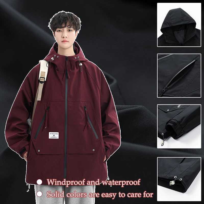 Autumn Mens Jacket Springtime Trendy Streetwear Coat Fashion Outerwear Hooded Solid Color Men Jackets Korean Version ClothingT250311