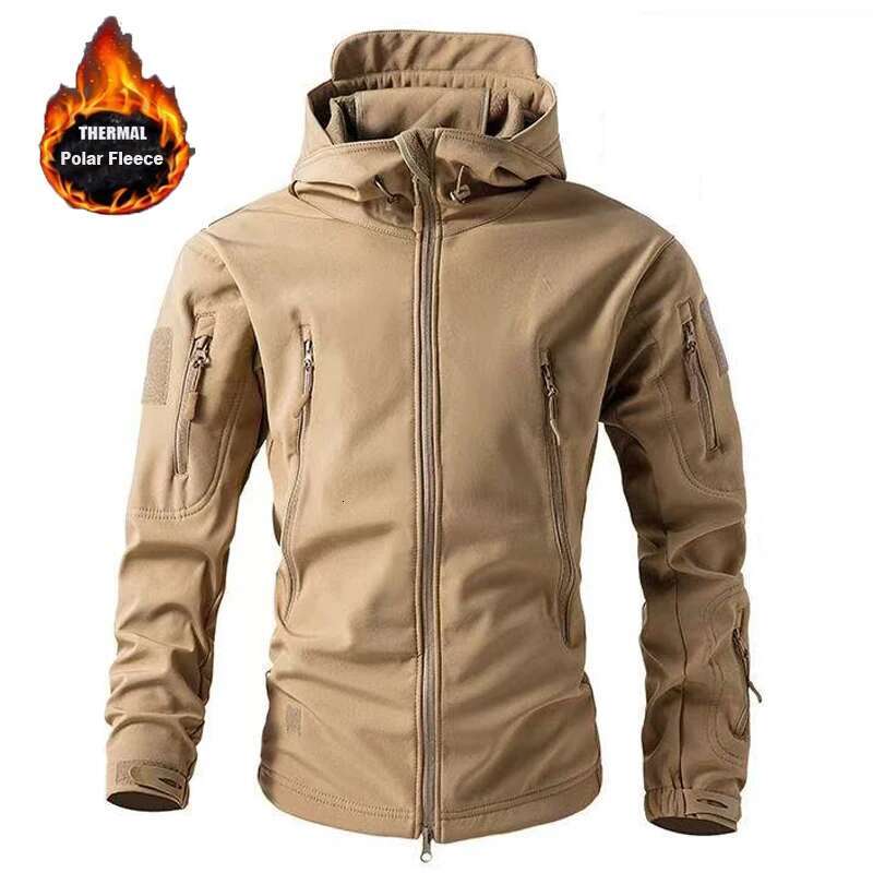 Men's Winter Autumn Warm Softshell Fleece Hood Cargo Jackets Camping Hiking Climbing Hunting Fishing Outdoor Windproof M-5Xl