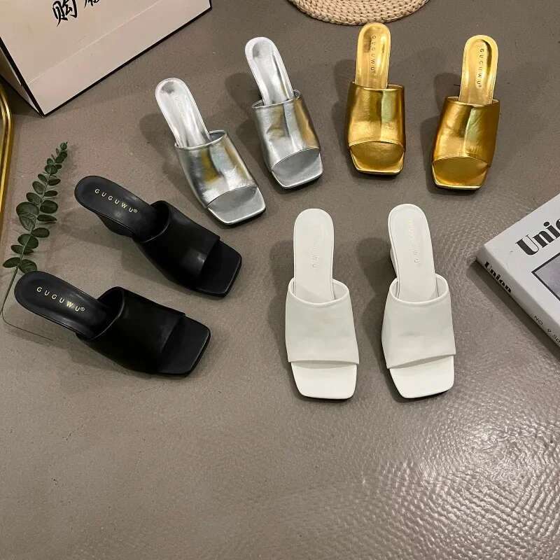 Open ToeSummer Quality Modern Slippers Women's Square Toe High Wedge Heel Outdoor Sandals