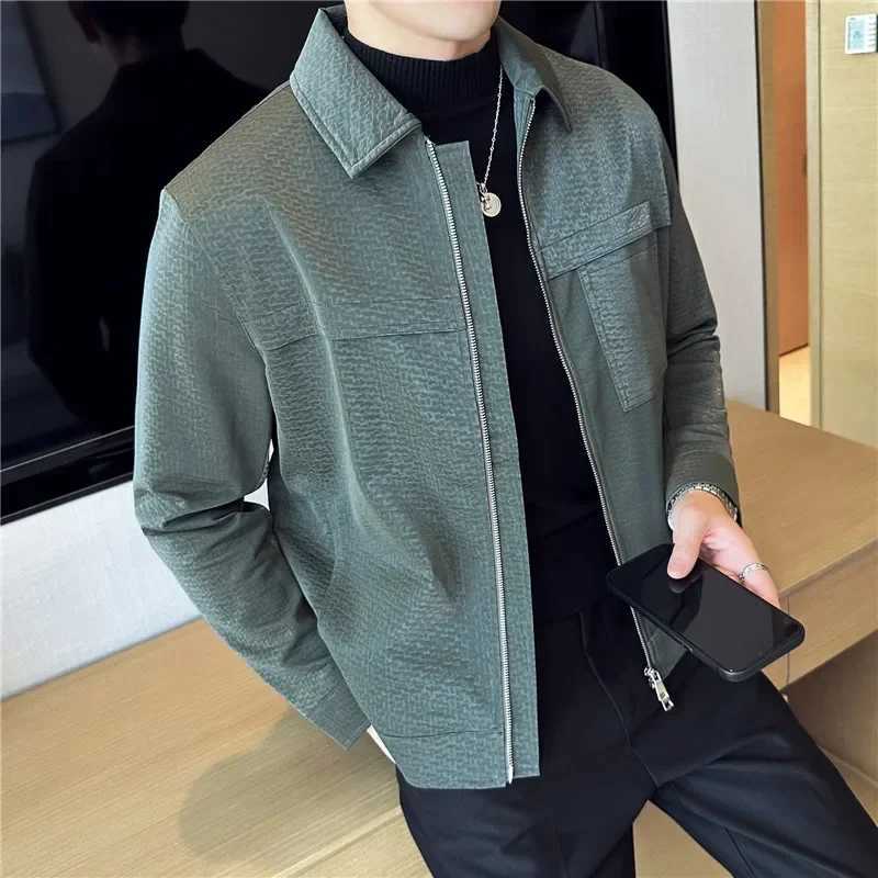 2024 Autumn Winter Front Pockets Lapel Leather Jacket Fashion Men Anti-wind Punk Motorcycle Biker Zipper Jackets PU Slim CoatsT250311