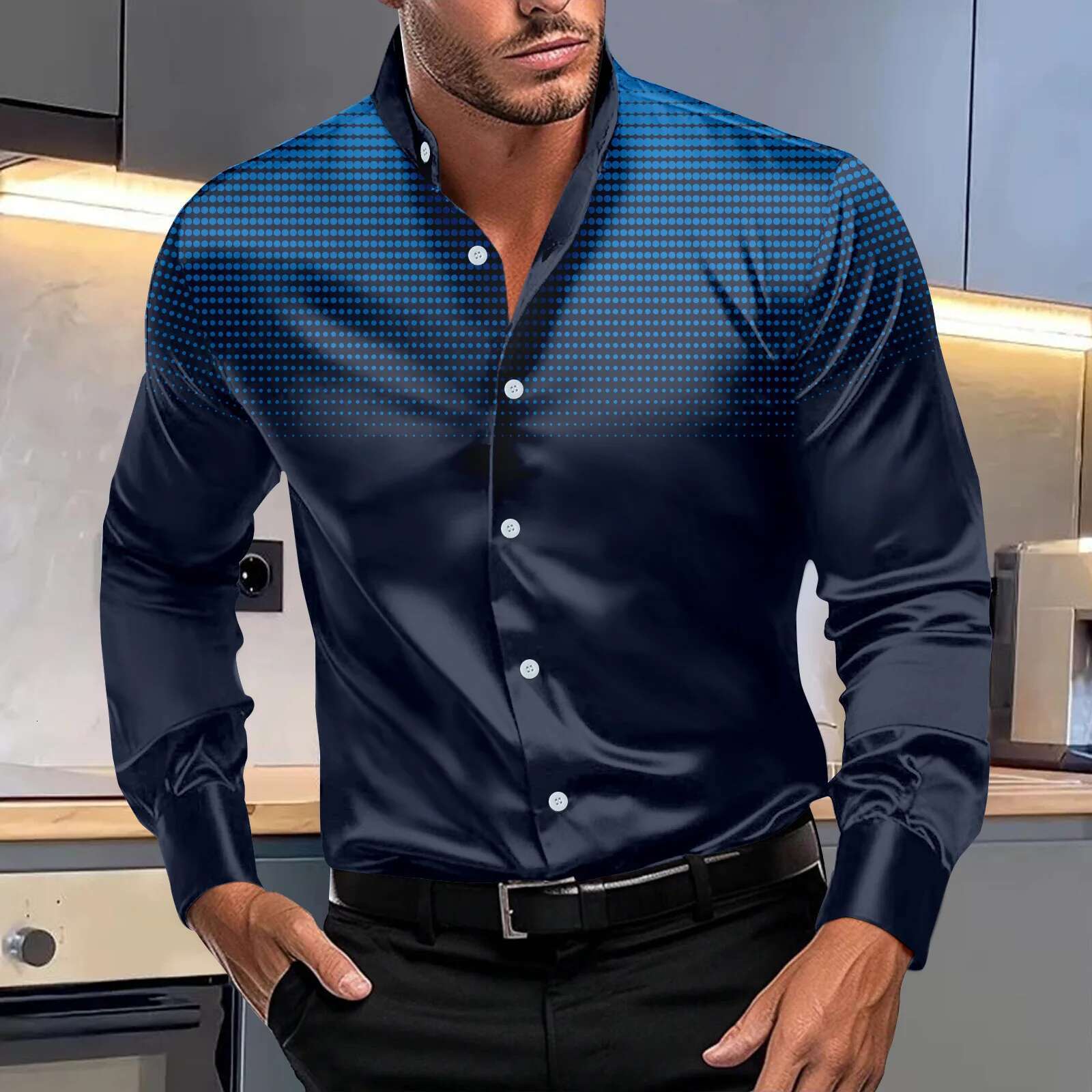 Men's Shirt Spring And Autumn New Style Polka Dot Print Fashion High Street Daily Home Outdoor Leisure Cardigan Long-Sleeved Top