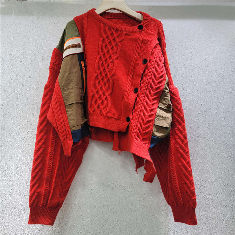 2023 Winter New Korean Soft And Lazy Top With A High-End Feel, Super Beautiful Fashion, Versatile Coffee Color Splicing Sweater