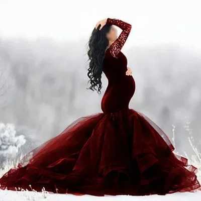 Sexy lace strapless maternity dress photography prop Maxi dress patchwork mesh maternity dress photo shoot clothing X2502241