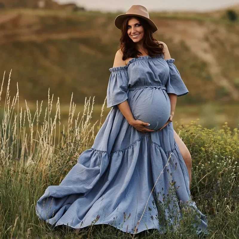 Womens Boho Two-Pieces Dress Muslin Vintage Top and Skirt Dress for The Maternity Photo Props Pregnancy X250224