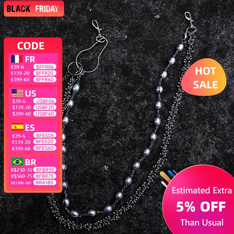 Fashion Pearl Pants Chain Men Multi-function Ones Waist Accessories Silvery Metal Punk Hip Hop Pants Chainy2K 250303