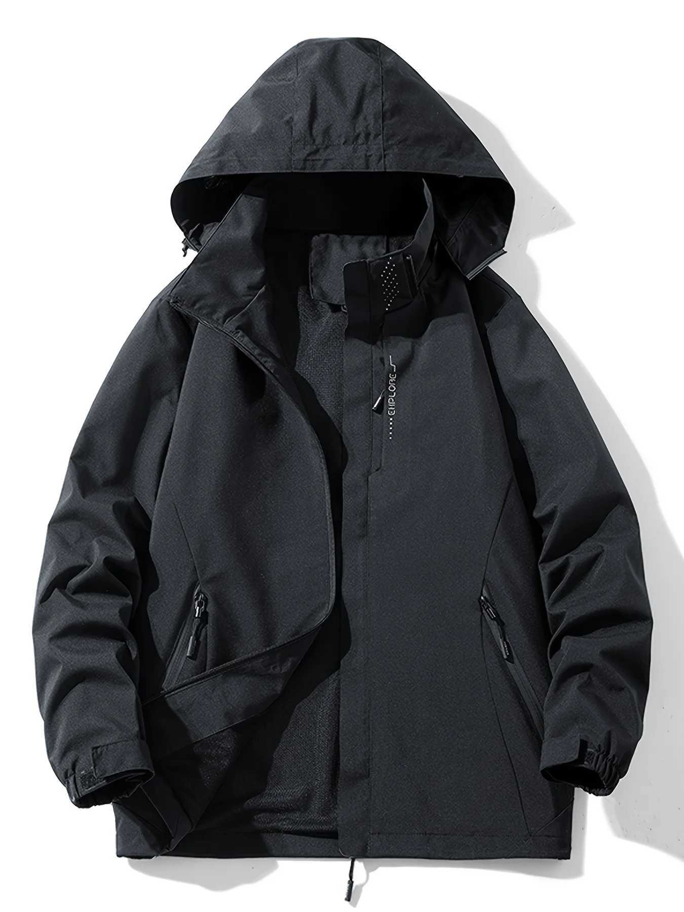 Mens Lightweight Hooded Jacket - Water-Resistant Windproof Breathable for Outdoor Activities like Hiking Camping FishingT250311