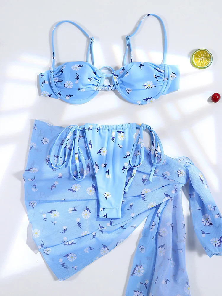 3 Pieces Bikini Set Sexy Push Up Bathing Suit Bandage Low Waist Swimwear String Sets Women Summer swimsuit 250310