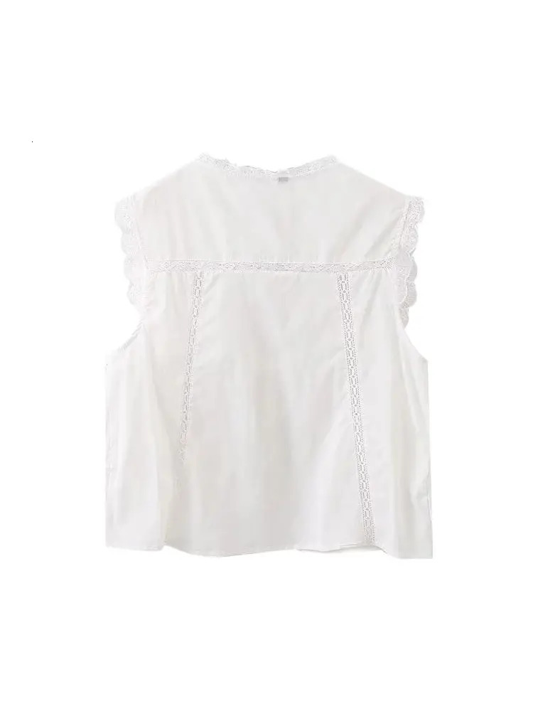 TRZAWomens Lace y Blouses O Neck Sleeveless Front Tied Female Shirts Chic Tops Fashion 250311