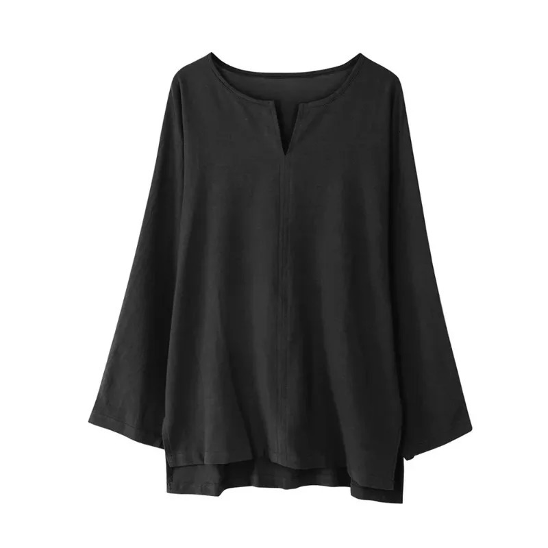 Mens Long Sleeve Tshirt Solid Color Vneck n Lightweight Shirts Oversized Breathable T Shirt Linen Cotton Streetwear 250311