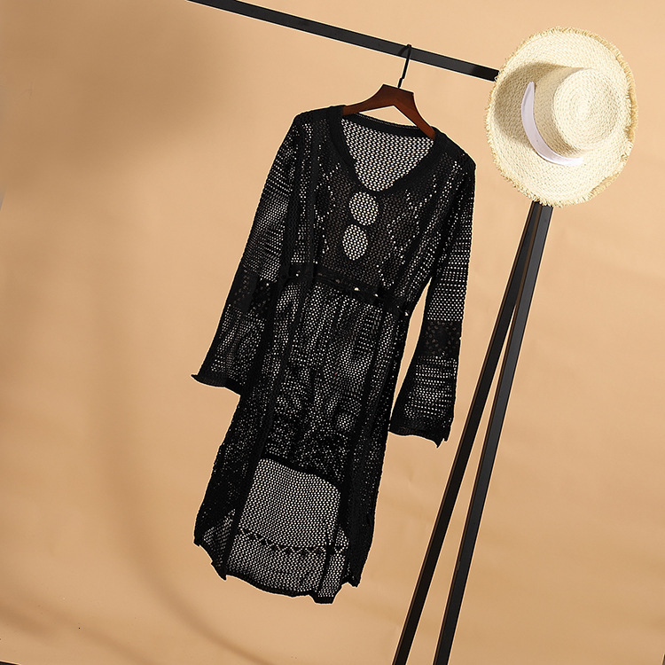 New Hollow Out Knitted Skirt With Flared Sleeves, Beach Jacket, Sexy Bikini Cover Up, Sun Protection Suit, Swimsuit, Outerwear