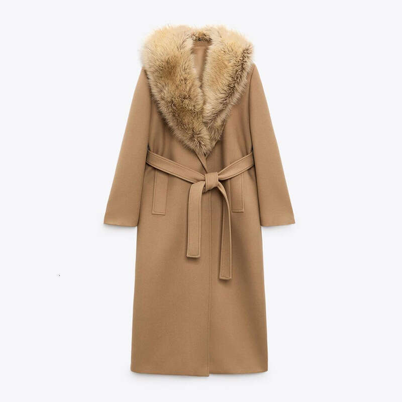 Woolen Woolen 2024 Winter New Style Elegant Fur Collar Long Jacket