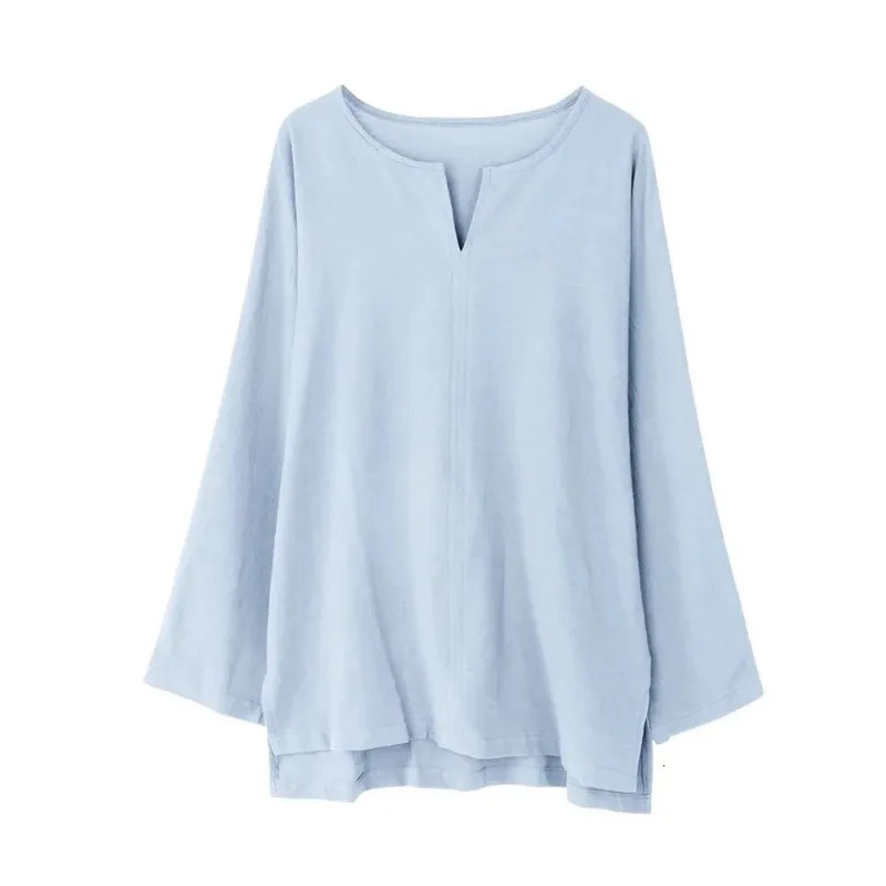 Mens Long Sleeve Tshirt Solid Color Vneck n Lightweight Shirts Oversized Breathable T Shirt Linen Cotton Streetwear 250311