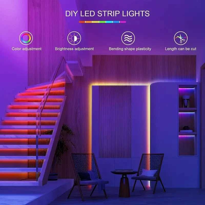 100ft(2 Rolls Of 50ft)LED Strip Lights For BedroomSmart Rope Strip Lights With 44-Key RemoteRGB Color Changing Music Sync Z250311