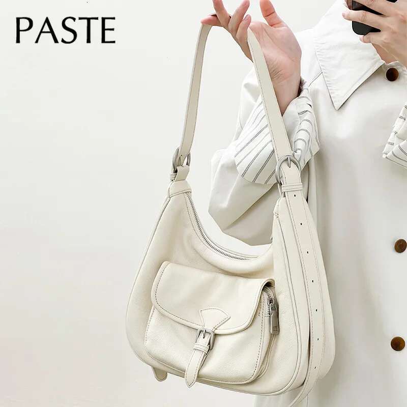 New Euro Stylish Cream Beige Light Yellow Color Armpit Tote 100% Genuine Cow Leather Women Shoulder Bag Leisure Handbag 2025