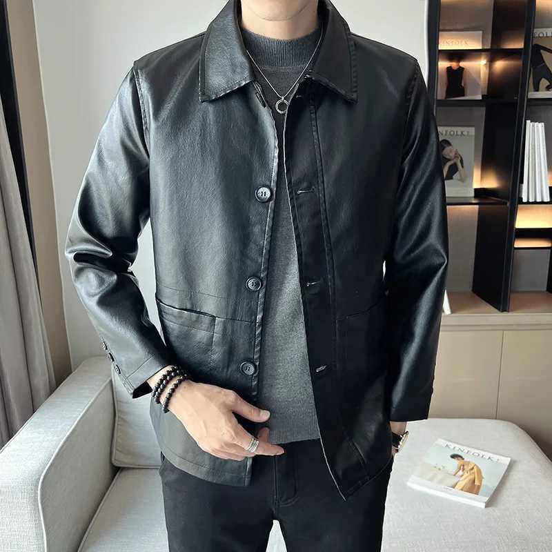 brand slim leather jacket coat Men Business Casual Autumn winter new Dress windbreaker mens Blazer faux leather jacketT250311