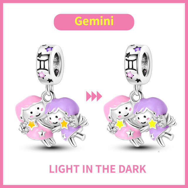 925 Sterling Silver illusion luminous twelve constellations pendant Charms fit bracelet DIY jewelry bracelet necklace for women gift