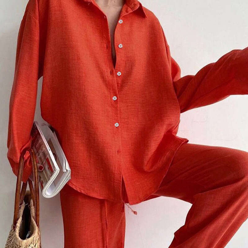 2025 Women's New Loose Wide Leg Pants Shirt Fashion Casual Set 661 KLMY