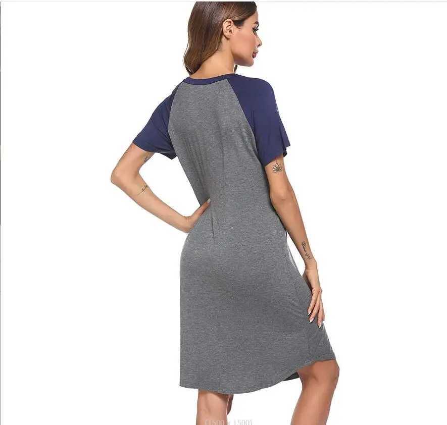 Autumn Summer Nursing Color blocking Breastfeeding Dress Nightgown Women Maternity Hospital Gown Breastfeeding Sleepwear DressesT250311