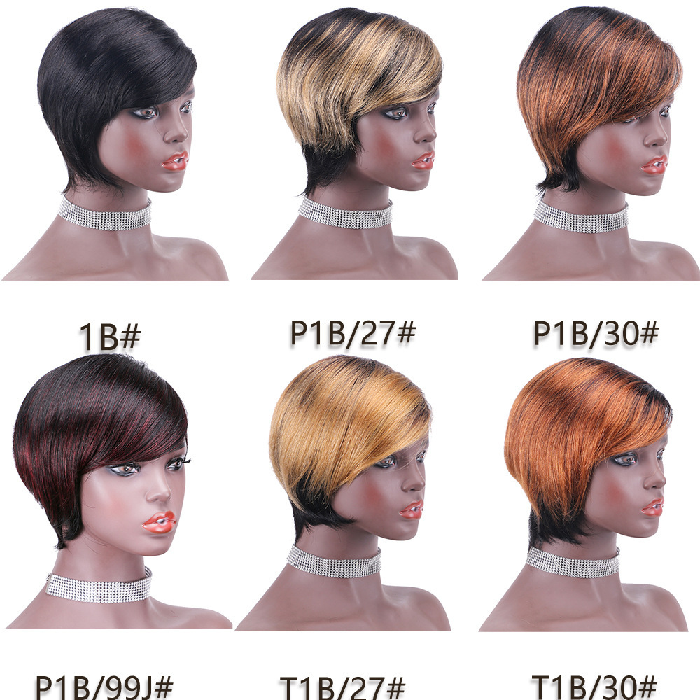6 Inch Ombre Pixie Cut Wig - Real Human Hair Machine-Made Weft, Short Bob Style for a Stylish and Modern Look