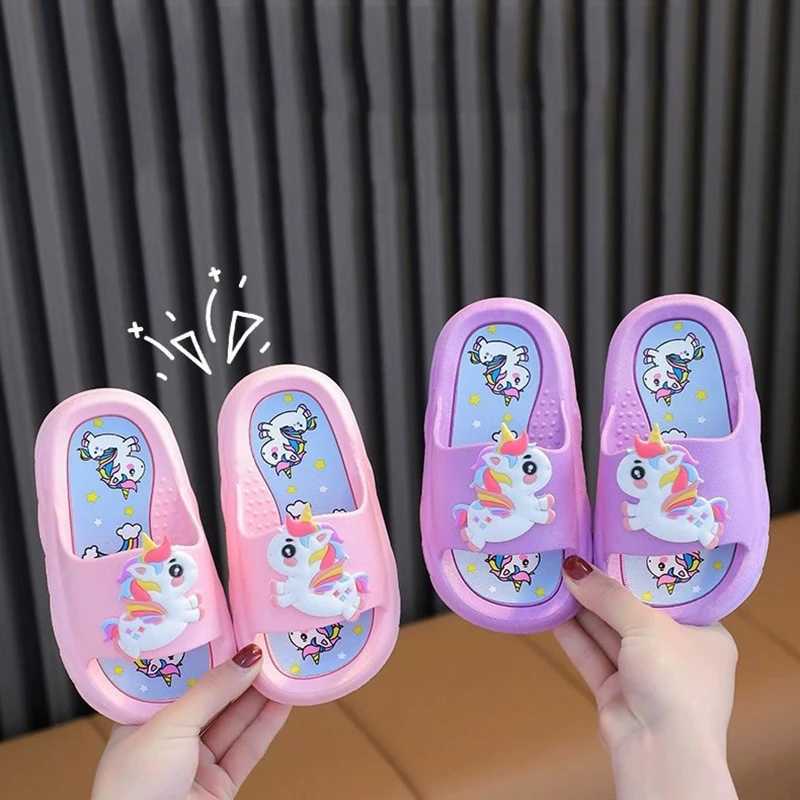 Kids slippers Cute unicorn summer girls slippers Home indoor non-slip bath outdoor beachT250311