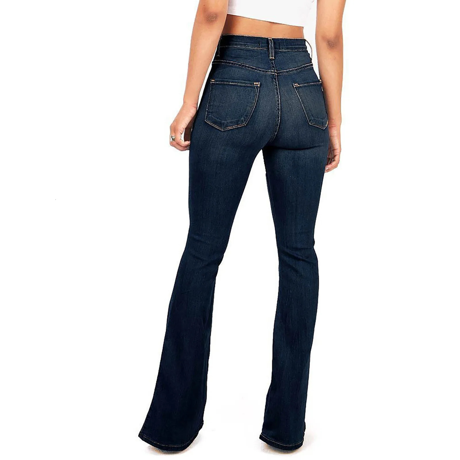 4XL Flare Jeans Womens High Waist Jeans Zipper Fly Denim Blue Black Jeans Wide Leg Pants Belt Tight Up Push Jeans Trouser 250306