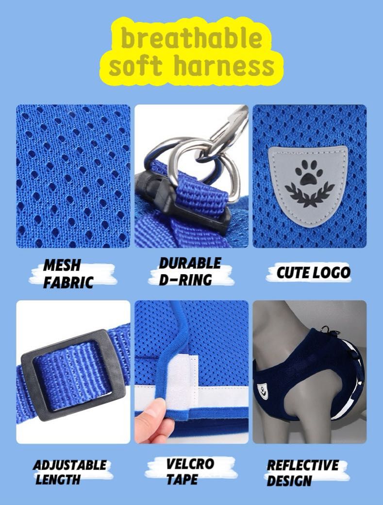 Breathable Pet Harness and Leash Combo Safe and Durable Reflective Vest for Dogs and Cats of All Sizes