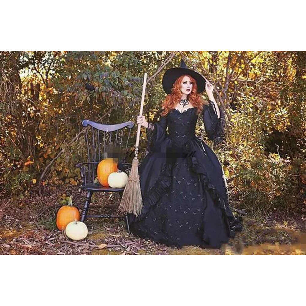Victorian Brocade Gothic Black Wedding Dresses Classical Bridal Gowns Long Sleeves Bride Robe De Marrige Women Special Ocn Vestidos