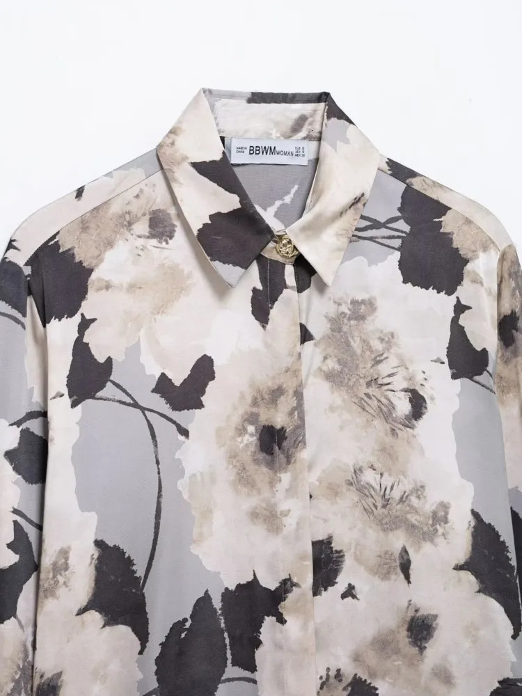 HipSeam Women Print Shirt Spring Clothing Streetwear Long Sleeve Casual Woman Female Shirts Silk Textured Lapel Blouse 250311