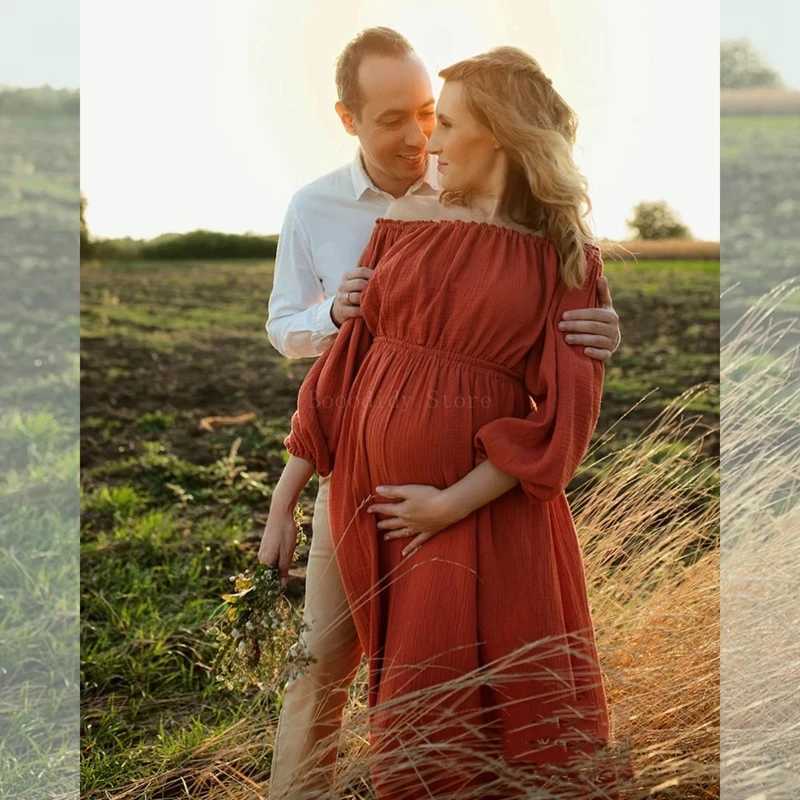 Boho Maternity Photo Shoot Dress Comfortable Linen Cotton One Shoulder Pregnancy Dress Bohemian Style Maternity Shoot Dress X250224