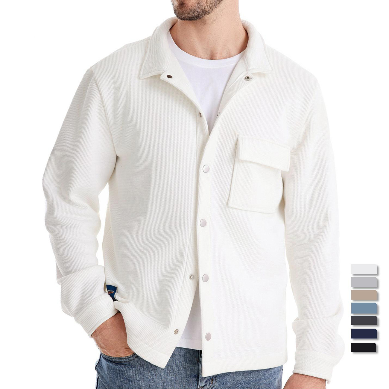 fashion Autumn/spring New Collection With Velvet And Thickened Waffle Men, Flip Collar Cardigan Pocket Jacket, Top For Men