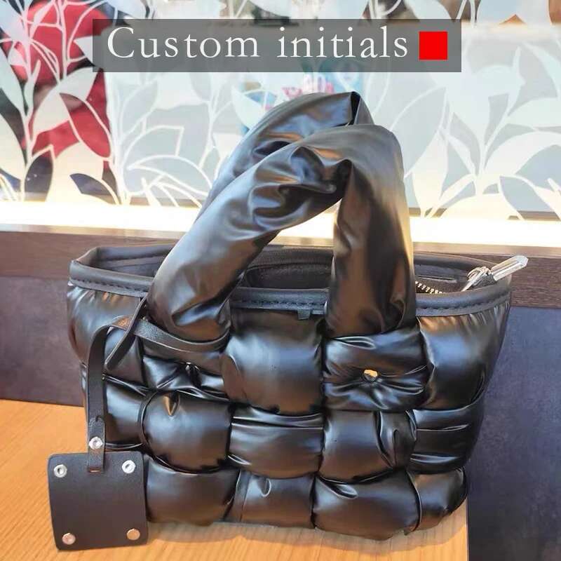 Custom Initials Puffer Tote Bags For Women Designer Handbag Purse 2025 New In Polyester Cross Weaving Top Handle Shoulder