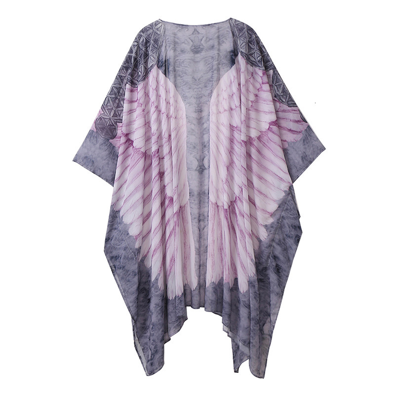 Beach Printed Wings Loose Long Sleeve Knitted Cardigan Sunscreen Bikini Hoodie