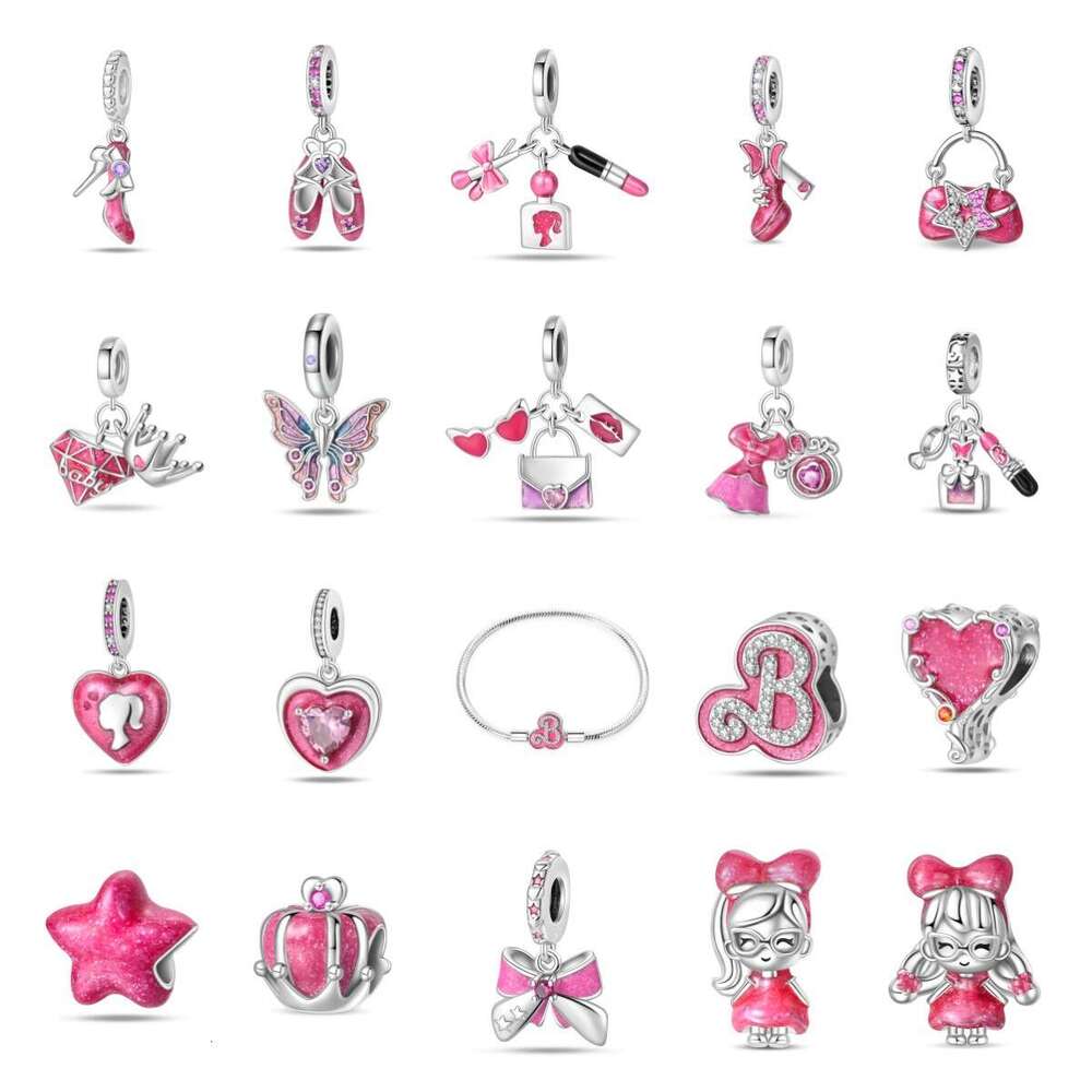 925 Sterling silver 2024 New Style Charms Pink Fashion Beauty Pendant Beads DIY Jewelry Accessories Bracelet For women gift