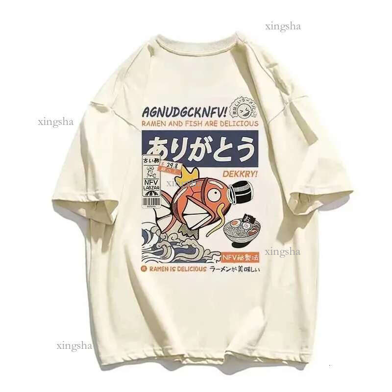 Men's T-Shirts Summer Short Slve T-Shirt Japanese Kanji Funny Fish 100% Cotton Men T Shirt Harajuku Strt T T-Shirt Fashion Women Clothing Y24
