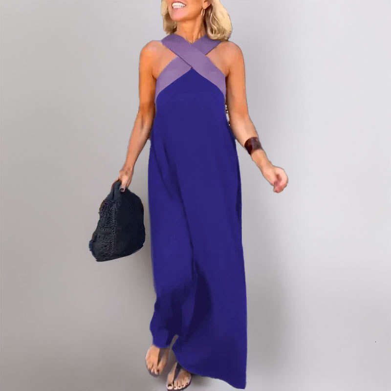 2025 Spring New Women's Fashion Off Shoulder Dopamine Style Elegant Hanging Neck Dress KLMY