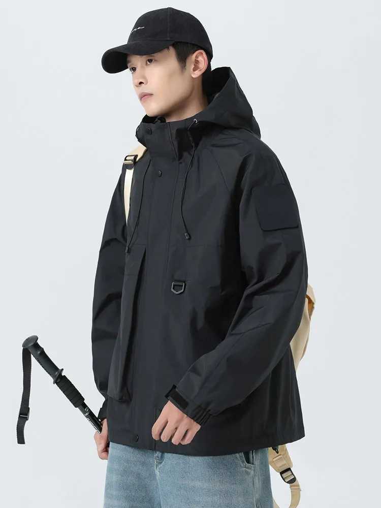Plus Size Mens Windbreakers Hooded Casual Jacket Korean Fashion Big Pockets Oversized Outwear Windproof Jackets Loose Coat 8XLT250311