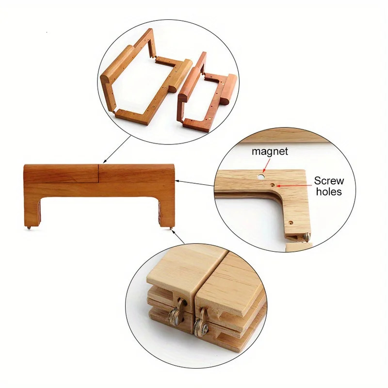 1PC 217cm275cm Fashion Simple Solid Wood Wallet Frame Retro Bag Knitted Wooden DIY Handle Accessories 250311