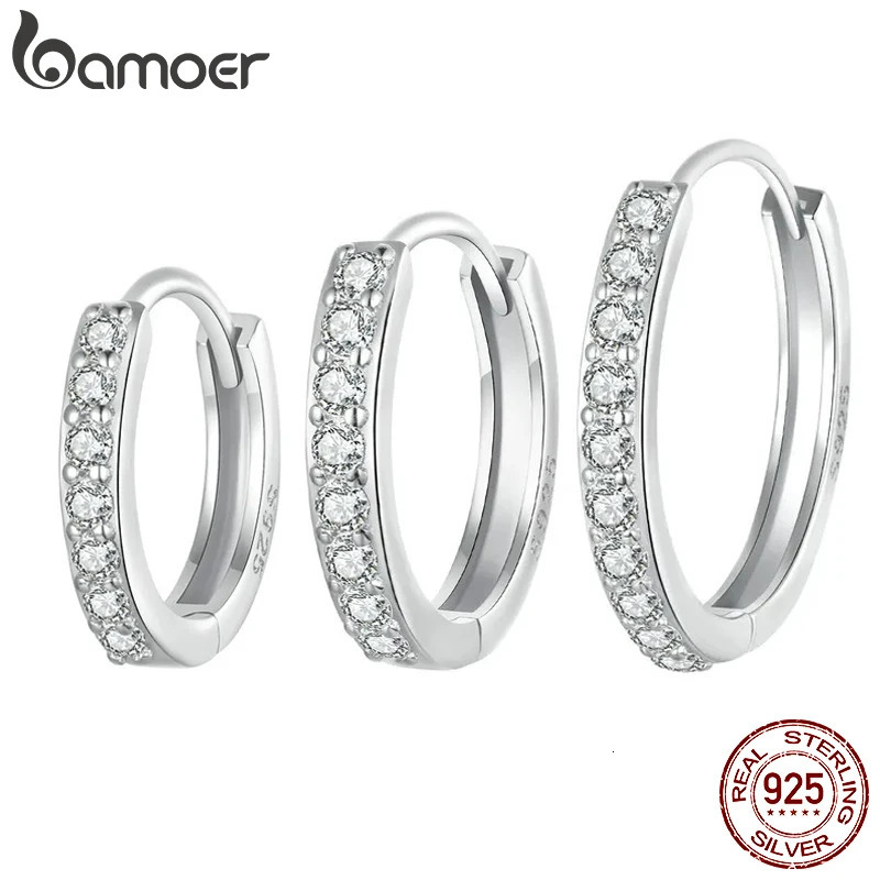 925 Sterling Silver Classic CZ Hie Hoop Earrings White Gold Plated Cartilage Piercing Ear Cuff for Women 250213