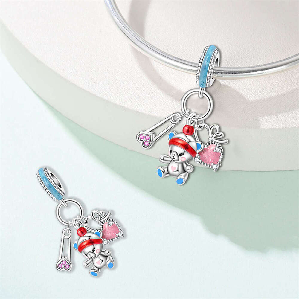 925 Sterling Silver cute pet teddy bear pendant beads Charms fit bracelet necklace DIY jewelry accessories bracelet new style for women