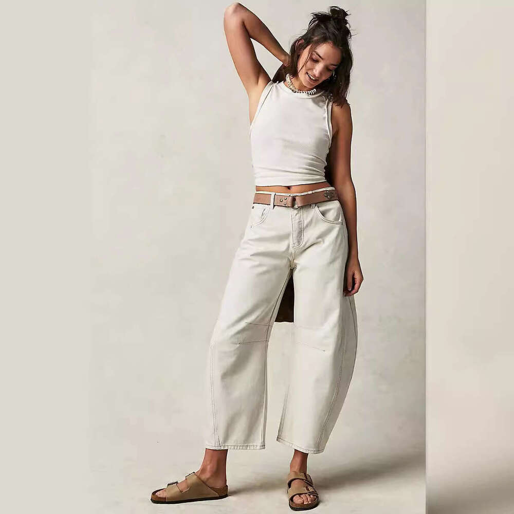European and American fashionable women's loose wide leg mid waist washed denim pants, 2025 new casual versatile fashion clothing
