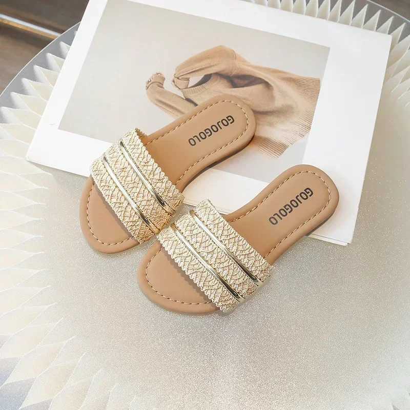 Girls Ethnic Style Outdoor Slippers Summer New Girls Fashion Slippers Flats Open Toe Flip TopT250311