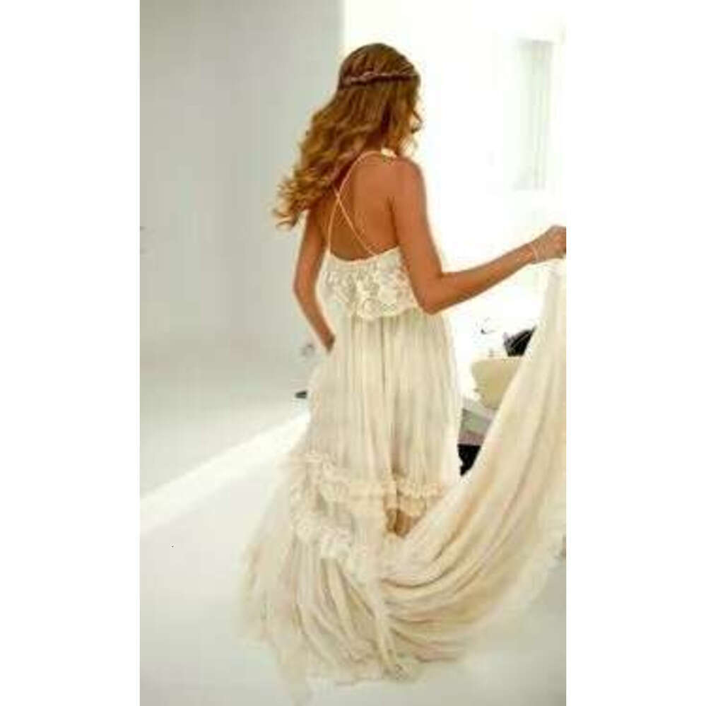 Vintage Style Boho Beach Wedding Dresses Sexy Spaghetti Straps Tiered Lace Chiffon A E Bridal Gowns