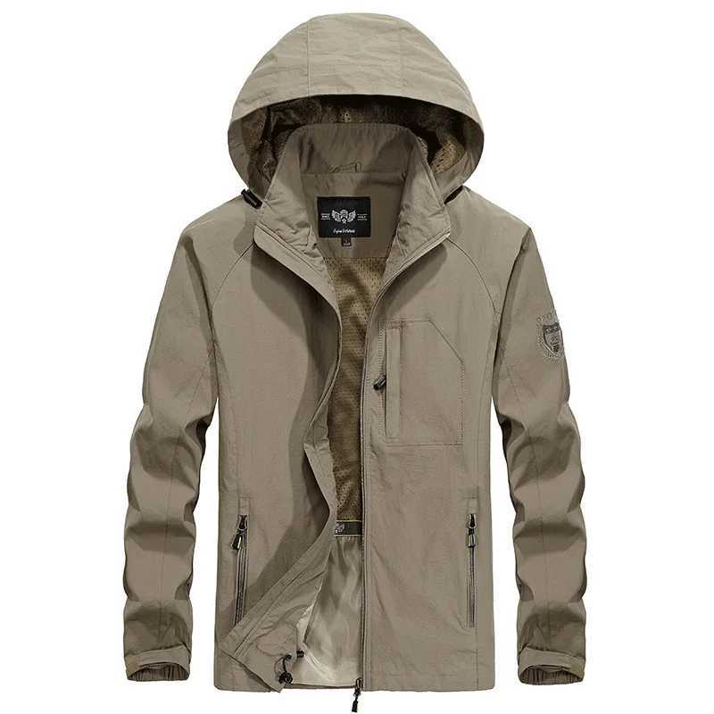 Mens Waterproof Jacket 2024 Spring Autumn Casual Windbreaker Jackets Mens Breathable Hooded Outdoor Thin Coats 6XL ClothesT250311