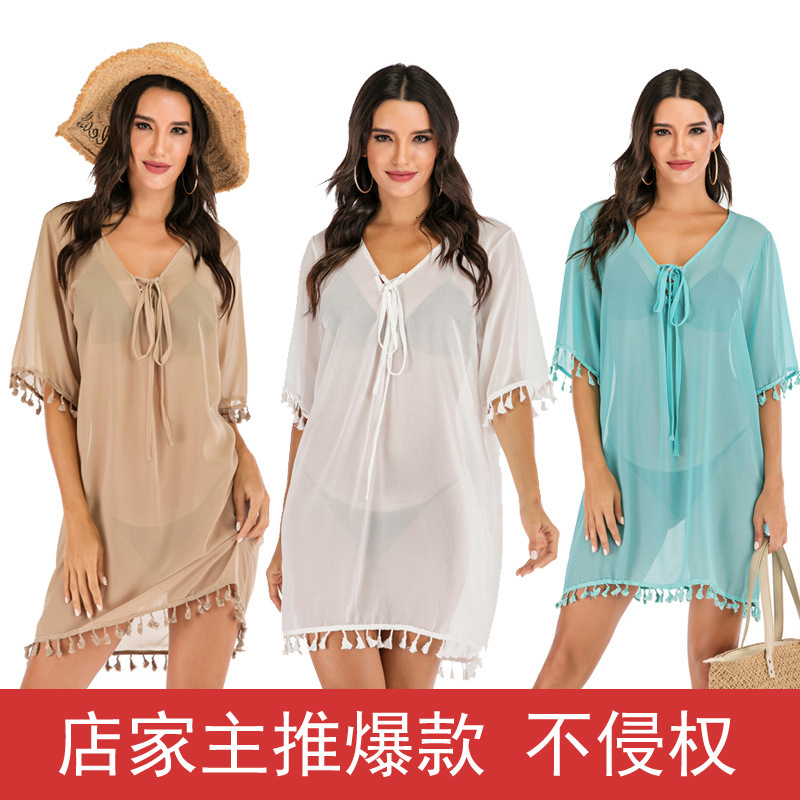 New Beach Bikini Top With Fringe And Edge Wrapped Chiffon Shirt For Vacation Outerwear