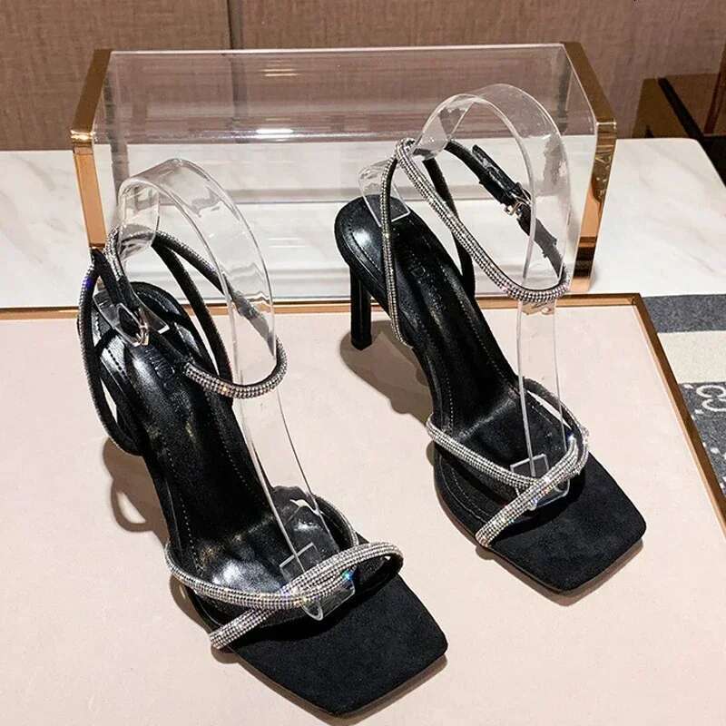 High Heel Size Sexy Woman Rhies Gladiator Sier High Heels Ankle Strap Strappy Sandals Women Stiletto Party Bridal Shoe