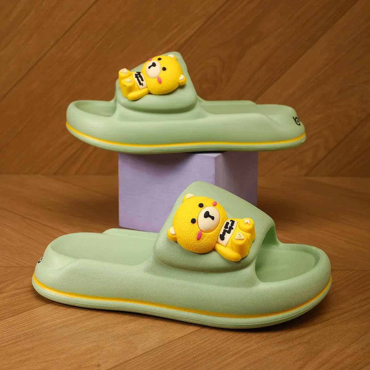 Kids Cartoon Bear Slides - Summer Home Indoor Anti-slip Soft Sole Cute and Comfortable Indoor Boy Slipper SandalsT250311