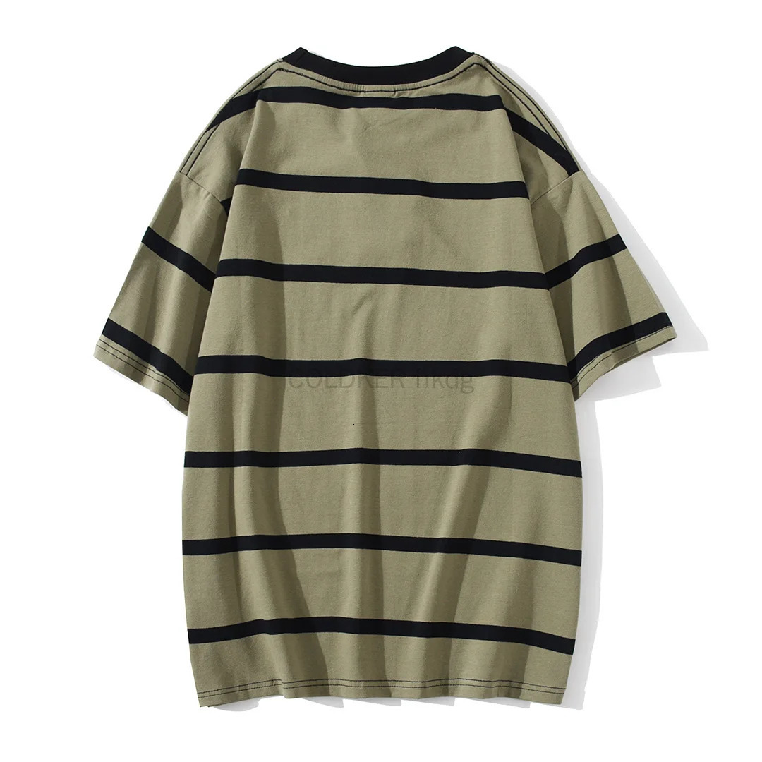 Summer Y2K retro striped mens T-shirt cotton short sleeved T-shirt High Street Basic All match Tops mens street clothing 250310