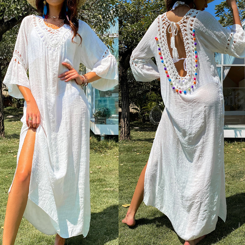 Summer Women's Cute Colorful Ball Sexy Hand Hook Hollowed Out Perspective Loose Beach Bikini Outer Cover Shirt